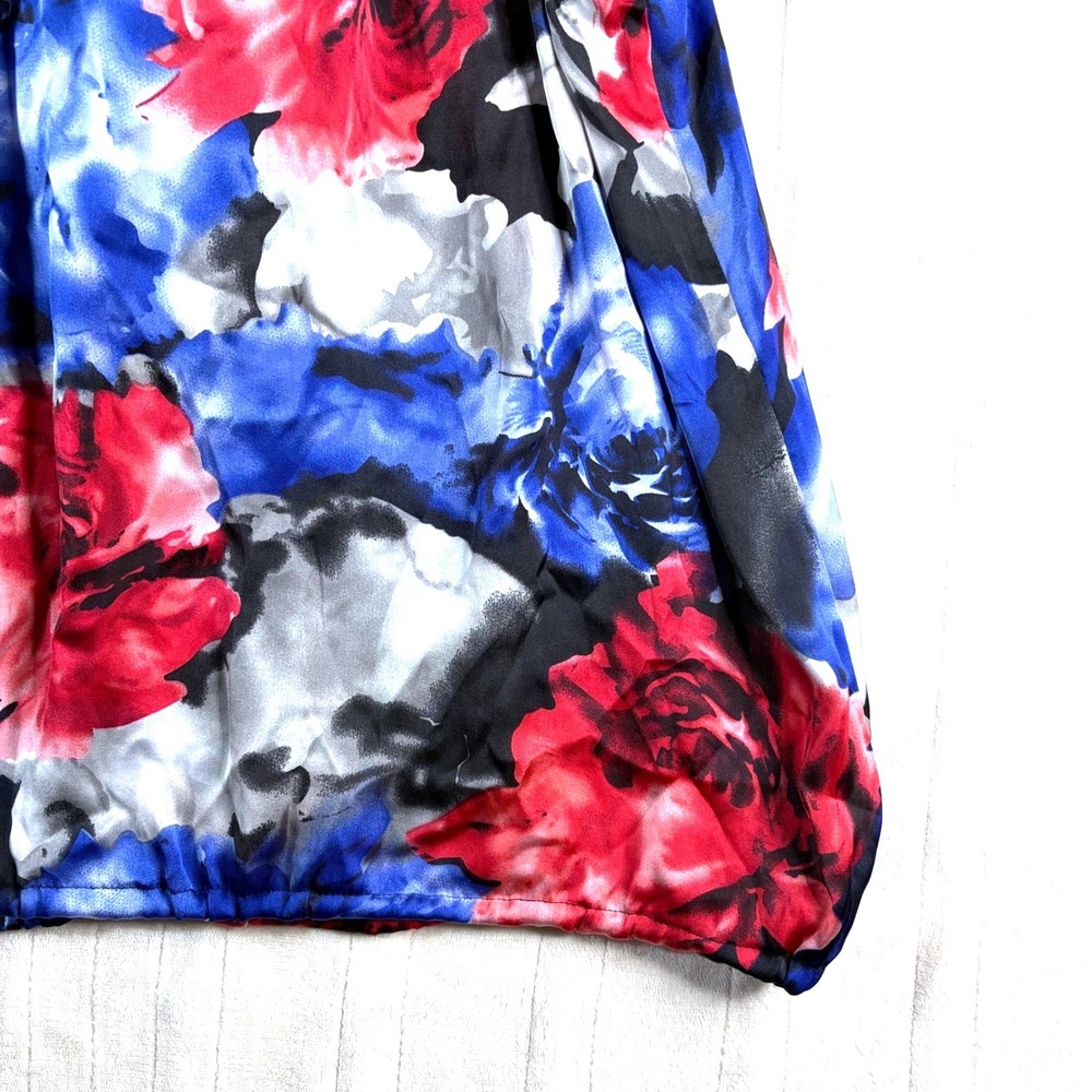 Y2K Women's Silky Floral Ruffle Sleeveless Top - Red, Blue, and Gray Size Large - Picture 7 of 13